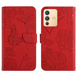 Custodia per cellulare in pelle goffrata con peonia a farfalla, For vivo V23 5G