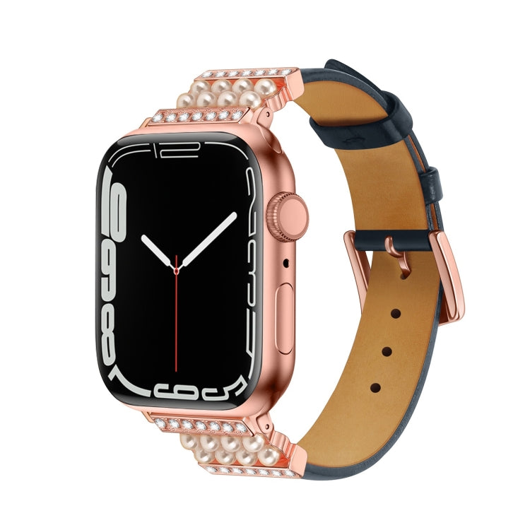Cinturino in pelle con diamanti perlati per la serie Apple Watch, 7 41mm / 6&SE&5&4 40mm / 3&2&1 38mm, 7 45mm / 6&SE&5&4 44mm / 3&2&1 42mm