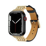 Cinturino in pelle con diamanti perlati per la serie Apple Watch, 7 41mm / 6&SE&5&4 40mm / 3&2&1 38mm, 7 45mm / 6&SE&5&4 44mm / 3&2&1 42mm