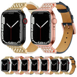 Cinturino in pelle con diamanti perlati per la serie Apple Watch, 7 41mm / 6&SE&5&4 40mm / 3&2&1 38mm, 7 45mm / 6&SE&5&4 44mm / 3&2&1 42mm