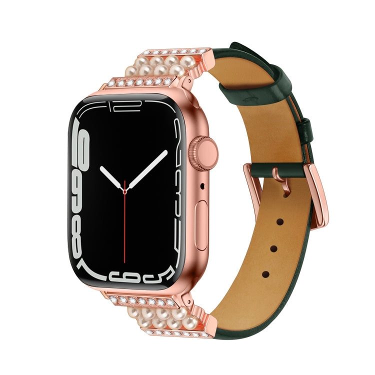 Cinturino in pelle con diamanti perlati per la serie Apple Watch, 7 41mm / 6&SE&5&4 40mm / 3&2&1 38mm, 7 45mm / 6&SE&5&4 44mm / 3&2&1 42mm