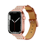 Cinturino in pelle con diamanti perlati per la serie Apple Watch, 7 41mm / 6&SE&5&4 40mm / 3&2&1 38mm, 7 45mm / 6&SE&5&4 44mm / 3&2&1 42mm
