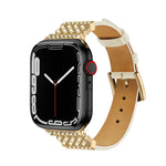 Cinturino in pelle con diamanti perlati per la serie Apple Watch, 7 41mm / 6&SE&5&4 40mm / 3&2&1 38mm, 7 45mm / 6&SE&5&4 44mm / 3&2&1 42mm