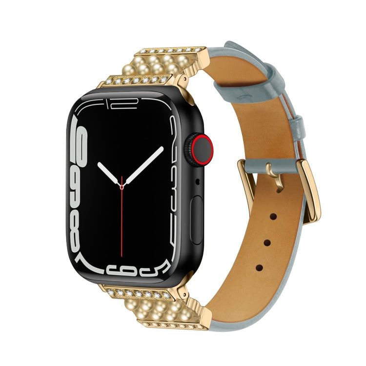 Cinturino in pelle con diamanti perlati per la serie Apple Watch, 7 41mm / 6&SE&5&4 40mm / 3&2&1 38mm, 7 45mm / 6&SE&5&4 44mm / 3&2&1 42mm