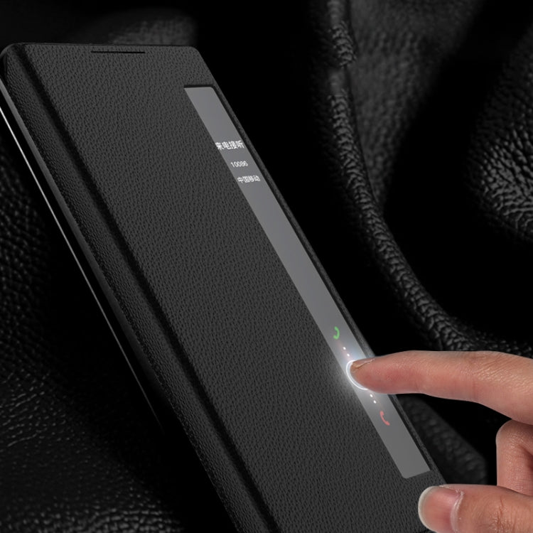 Custodia per telefono a conchiglia orizzontale in pelle con ID display chiamata Smart Touch, For Huawei Mate X2