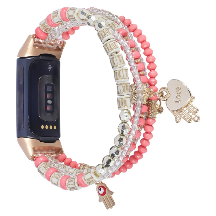 Cinturino per orologio con catena di perline di palma, For Fitbit Charge 5, For Fitbit Versa 3 / Sense