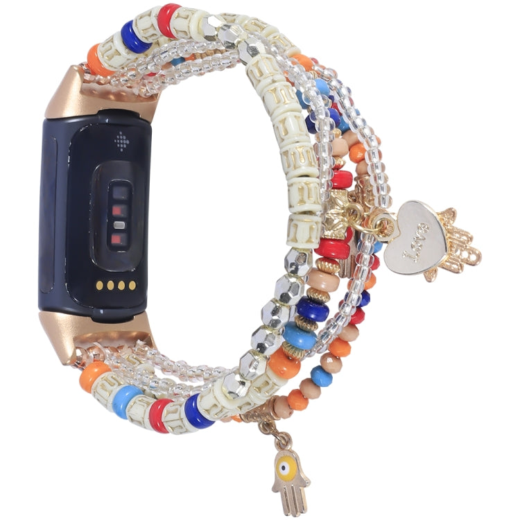 Cinturino per orologio con catena di perline di palma, For Fitbit Charge 5, For Fitbit Versa 3 / Sense