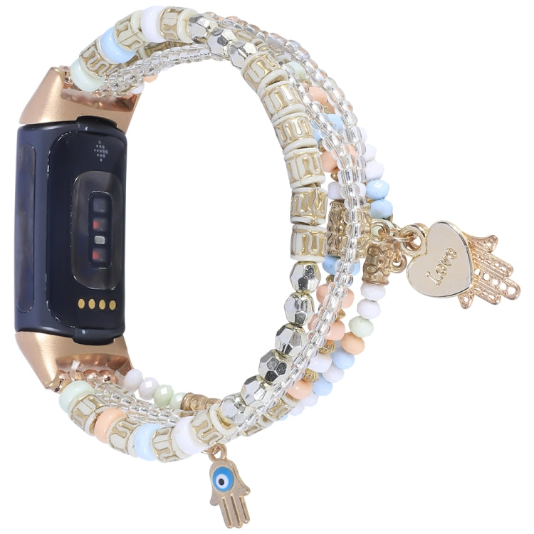 Cinturino per orologio con catena di perline di palma, For Fitbit Charge 5, For Fitbit Versa 3 / Sense
