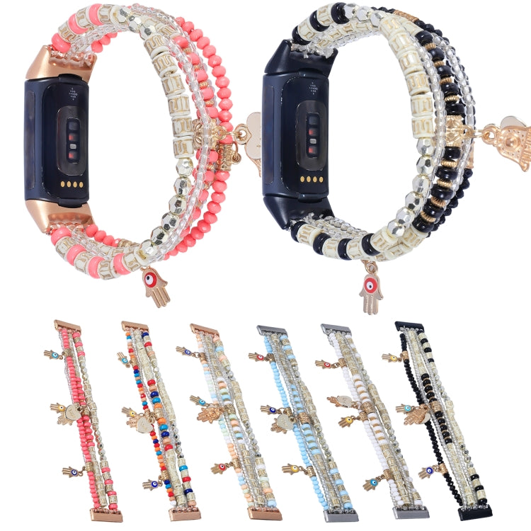Cinturino per orologio con catena di perline di palma, For Fitbit Charge 5, For Fitbit Versa 3 / Sense