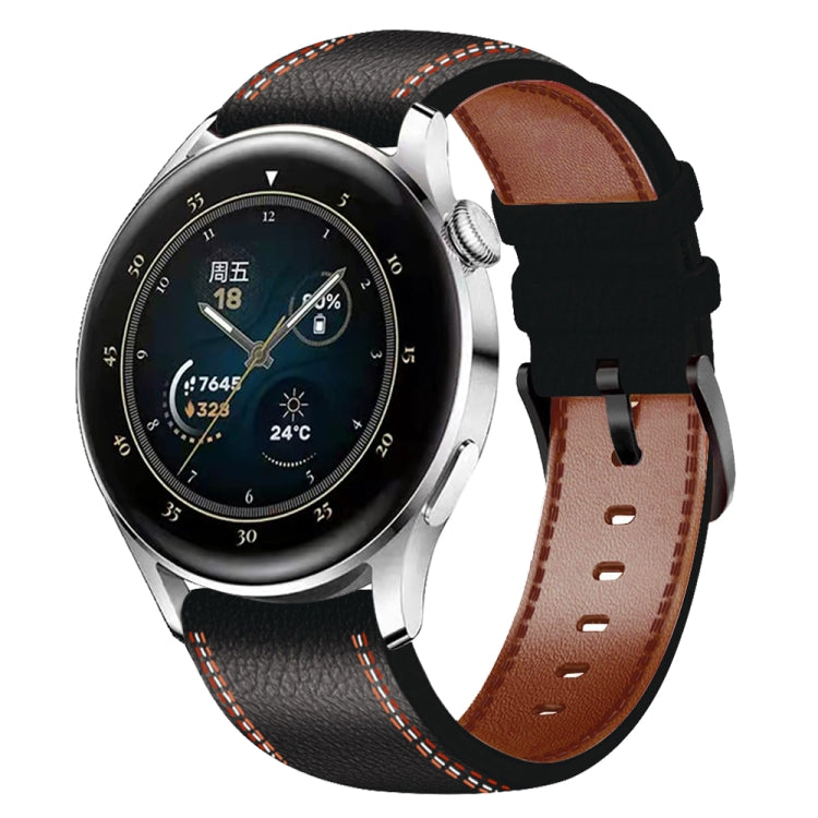 Per Huawei Watch GT 3 46mm / GT Runner 22mm Cinturino in vera pelle con cuciture tricolori