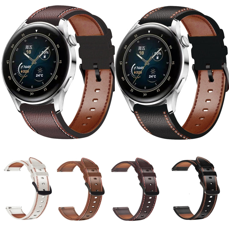 Per Huawei Watch GT 3 46mm / GT Runner 22mm Cinturino in vera pelle con cuciture tricolori