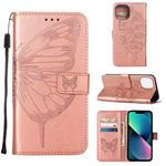 Custodia portafoglio in pelle con farfalla per iPhone 14 Pro