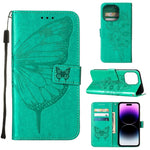 Custodia portafoglio in pelle con farfalla per iPhone 14 Pro