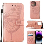 Custodia portafoglio in pelle con farfalla per iPhone 14 Pro
