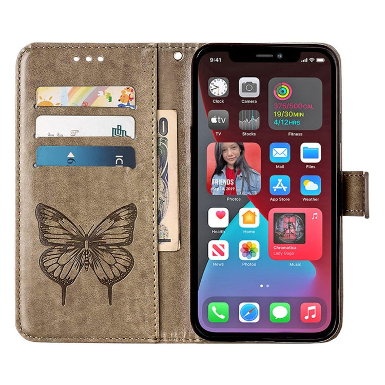 Custodia portafoglio in pelle con farfalla goffrata per iPhone 14