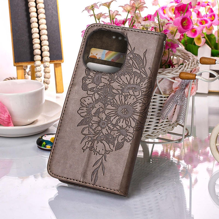 Custodia portafoglio in pelle con farfalla goffrata per iPhone 14