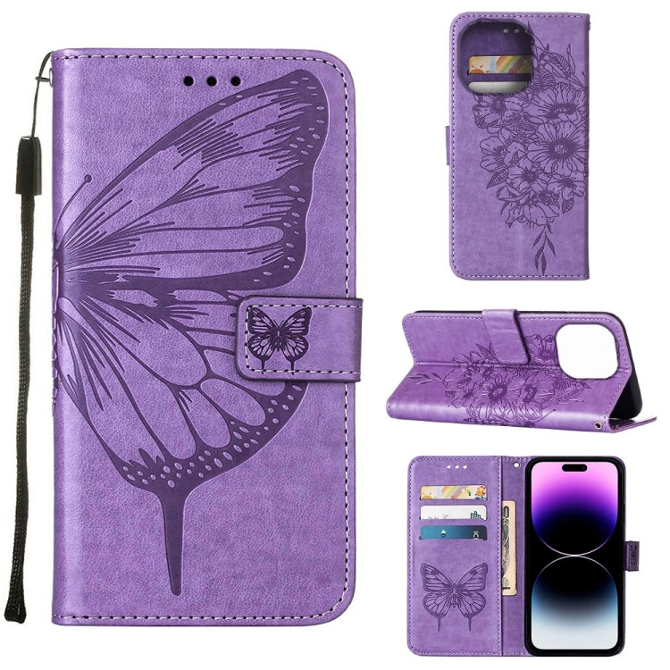 Custodia portafoglio in pelle con farfalla goffrata per iPhone 14