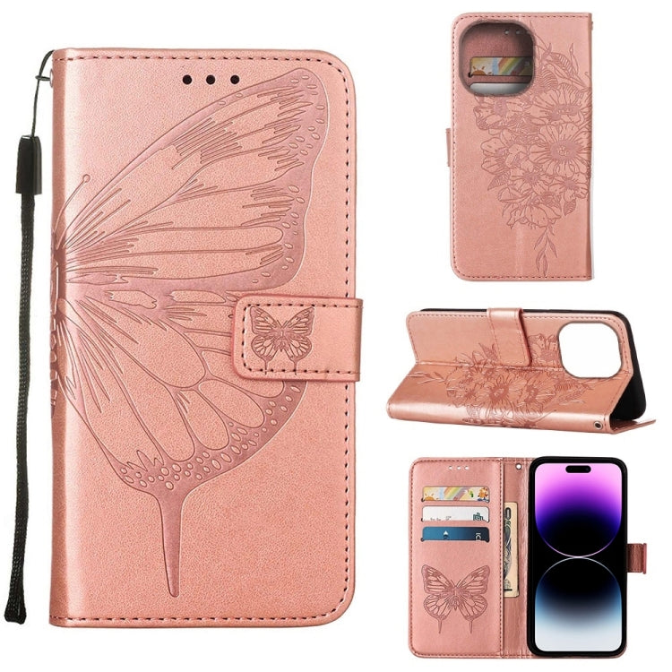 Custodia portafoglio in pelle con farfalla goffrata per iPhone 14