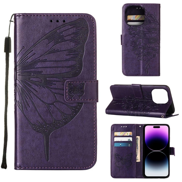Custodia portafoglio in pelle con farfalla goffrata per iPhone 14