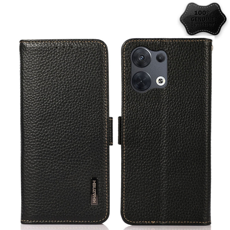 KHAZNEH Custodia per telefono RFID in vera pelle Litchi magnetica laterale, For OPPO Reno8 5G, For OPPO Reno8 Pro 5G, For OPPO Reno8 Pro+ 5G, For Huawei nova Y70 Plus