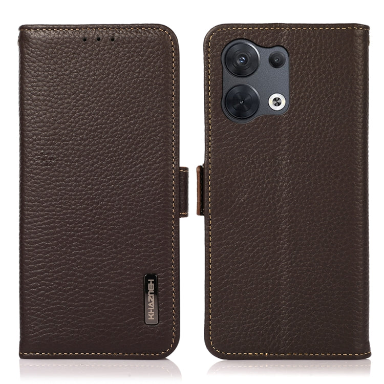 KHAZNEH Custodia per telefono RFID in vera pelle Litchi magnetica laterale, For OPPO Reno8 5G, For OPPO Reno8 Pro 5G, For OPPO Reno8 Pro+ 5G, For Huawei nova Y70 Plus