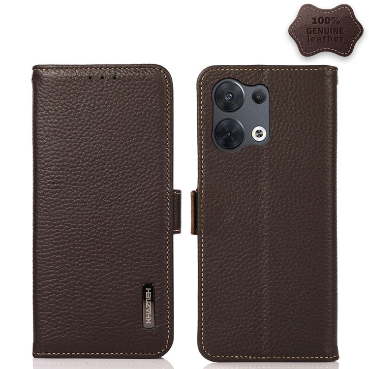 KHAZNEH Custodia per telefono RFID in vera pelle Litchi magnetica laterale, For OPPO Reno8 5G, For OPPO Reno8 Pro 5G, For OPPO Reno8 Pro+ 5G, For Huawei nova Y70 Plus