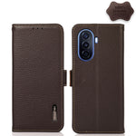 KHAZNEH Custodia per telefono RFID in vera pelle Litchi magnetica laterale, For OPPO Reno8 5G, For OPPO Reno8 Pro 5G, For OPPO Reno8 Pro+ 5G, For Huawei nova Y70 Plus