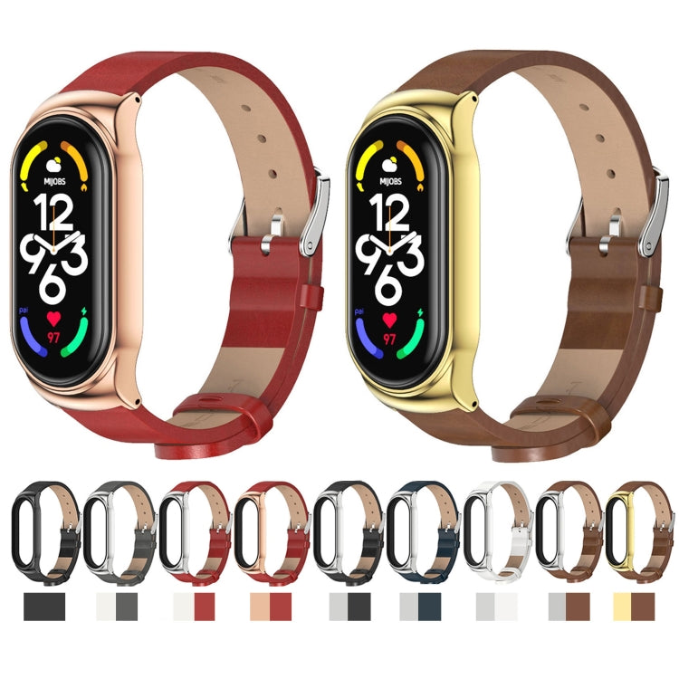 Cassa in metallo MIJOBS CS + cinturino in pelle in microfibra, For Xiaomi Mi Band 7 / 7 NFC