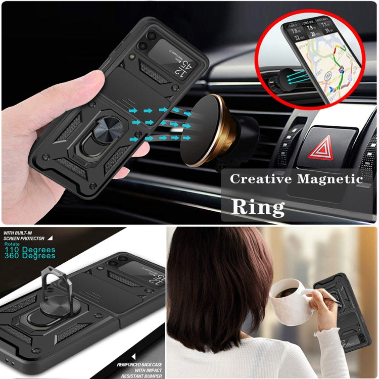 Cover per fotocamera scorrevole Custodia protettiva per telefono in TPU + PC, For Samsung Galaxy Z Flip4
