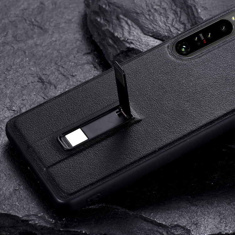Custodia protettiva per telefono in PC + pelle con supporto in metallo, For Sony Xperia 10 IV, For Sony Xperia 1 IV, For Sony Xperia 5 III, For Sony Xperia 5 II, For Sony Xperia 10 III, For Sony Xperia 1 III