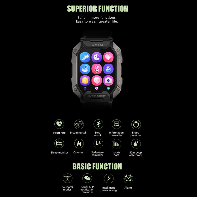 C20 Smart Watch con schermo TFT HD da 1,71 pollici, supporto monitoraggio della frequenza cardiaca/monitoraggio dell'ossigeno nel sangue