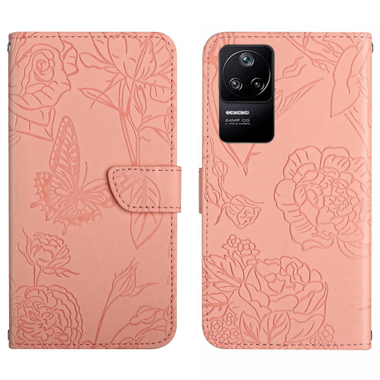 Custodia per cellulare in pelle goffrata con peonia a farfalla, For Xiaomi Poco F4 5G, For Xiaomi Poco X4 GT