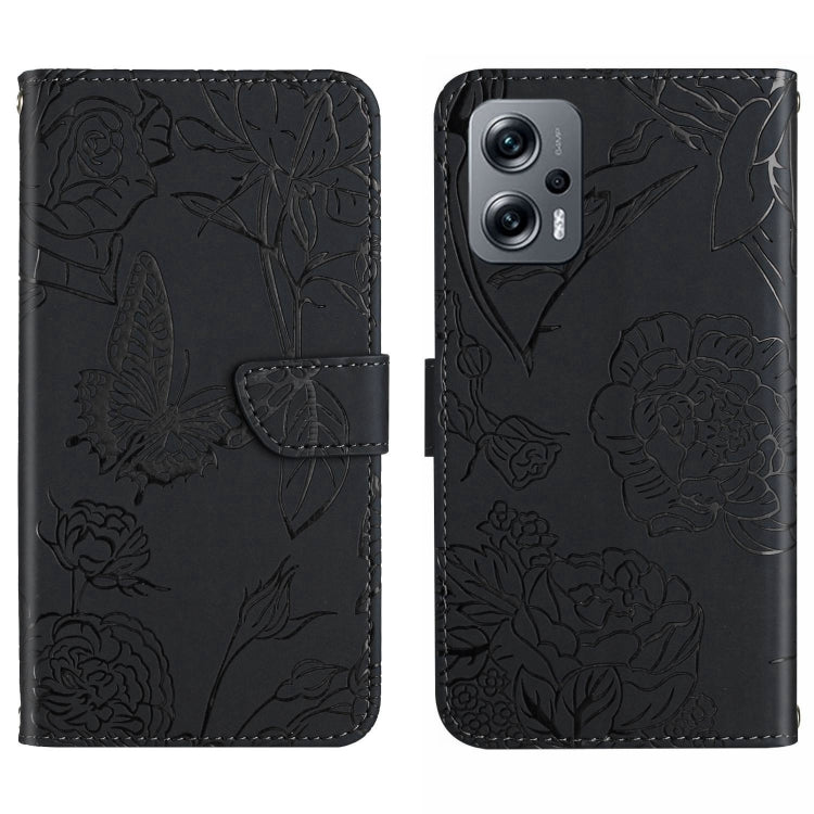 Custodia per cellulare in pelle goffrata con peonia a farfalla, For Xiaomi Poco F4 5G, For Xiaomi Poco X4 GT