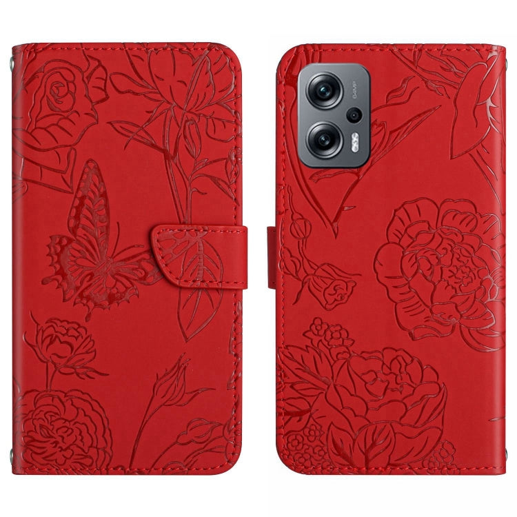 Custodia per cellulare in pelle goffrata con peonia a farfalla, For Xiaomi Poco F4 5G, For Xiaomi Poco X4 GT
