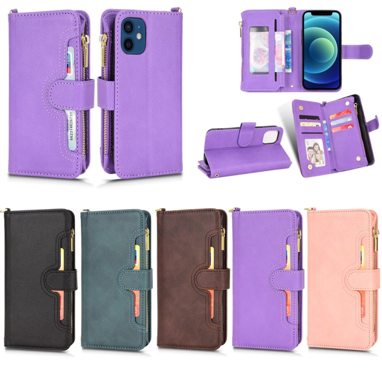 Custodia portafoglio in pelle con cerniera per iPhone 12 mini
