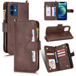 Custodia portafoglio in pelle con cerniera per iPhone 12 mini