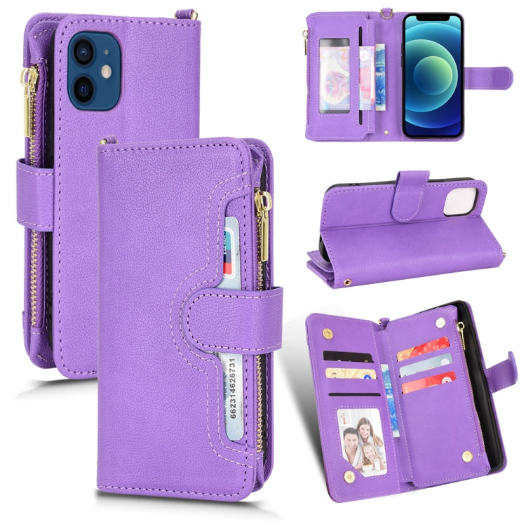 Custodia portafoglio in pelle con cerniera per iPhone 12 mini