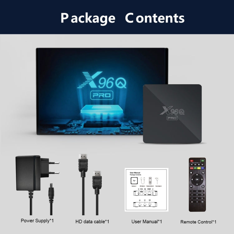 X96Q PRO 4K Smart TV BOX Lettore multimediale Android 10.0, Allwinner H313 Quad Core ARM Cortex A53, RAM: 1 GB, ROM: 8 GB, 1GB+8GB, EU Plug, 1GB+8GB, US Plug, 1GB+8GB, UK Plug