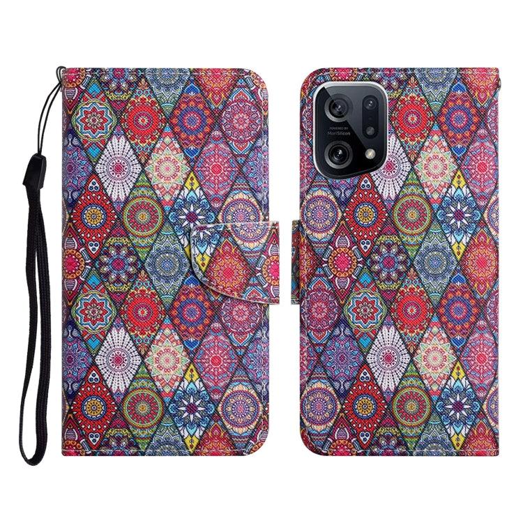 Custodia per cellulare in pelle con motivo a disegno colorato, For OPPO Find X5