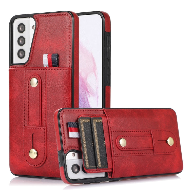 Custodia per cellulare in pelle con cavalletto da polso, For Samsung Galaxy S22 5G, For Samsung Galaxy S22+ 5G, For Samsung Galaxy S22 Ultra 5G, For Samsung Galaxy S21 5G