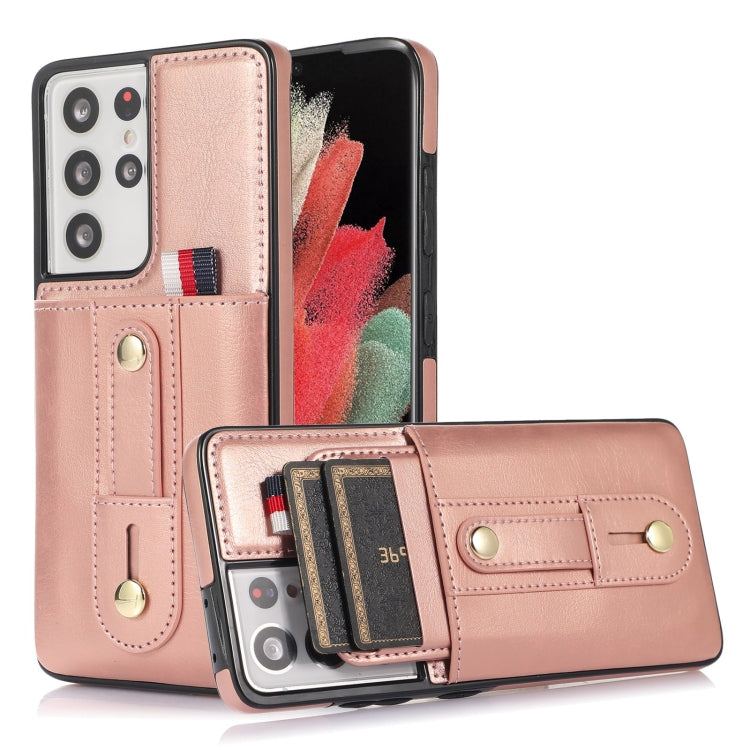 Custodia per cellulare in pelle con cavalletto da polso, For Samsung Galaxy S22 5G, For Samsung Galaxy S22+ 5G, For Samsung Galaxy S22 Ultra 5G, For Samsung Galaxy S21 5G