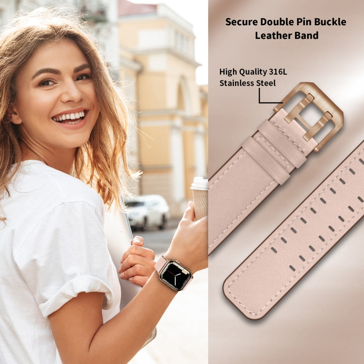 Cinturino in pelle con doppia fibbia per Apple Watch Series, 7 41mm / 6&SE&5&4 40mm / 3&2&1 38mm, 7 45mm / 6&SE&5&4 44mm / 3&2&1 42mm