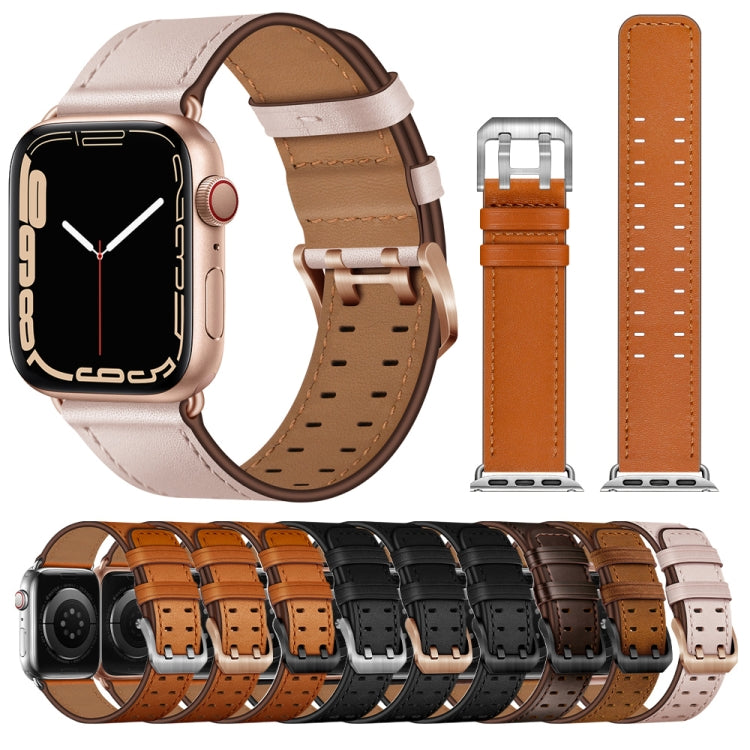 Cinturino in pelle con doppia fibbia per Apple Watch Series, 7 41mm / 6&SE&5&4 40mm / 3&2&1 38mm, 7 45mm / 6&SE&5&4 44mm / 3&2&1 42mm