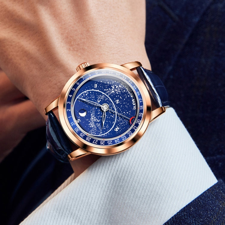 Orologio da uomo meccanico automatico con quadrante stellato luminoso OLEVS 9923