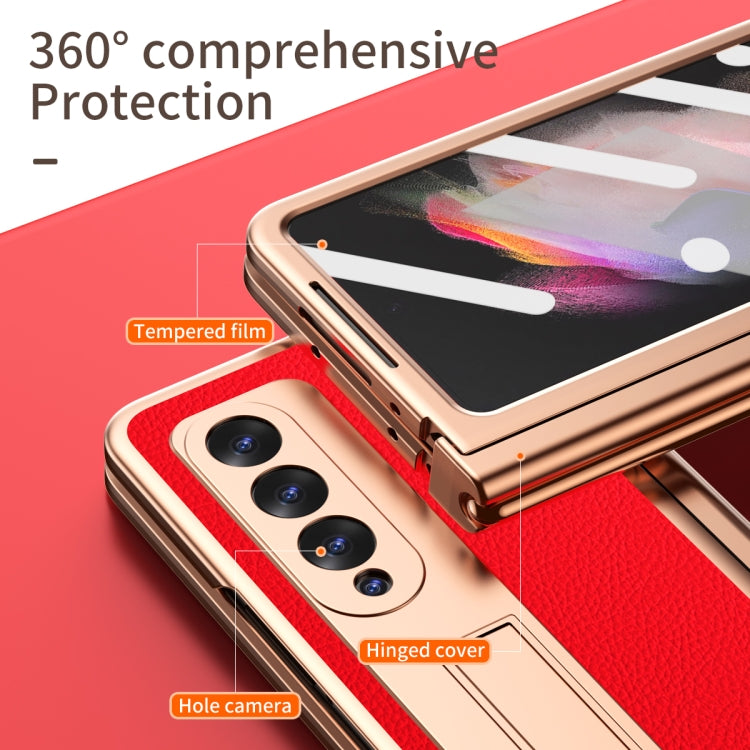 Custodia per telefono galvanizzata con cerniera in pelle texture Litchi con edizione S Pen Fold e pellicola protettiva, For Samsung Galaxy Z Fold3 5G