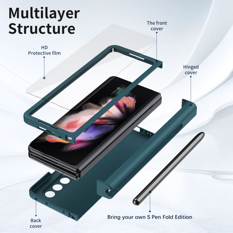 Custodia per telefono con cerniera Macaron con penna stilo pieghevole e pellicola protettiva, For Samsung Galaxy Z Fold3 5G