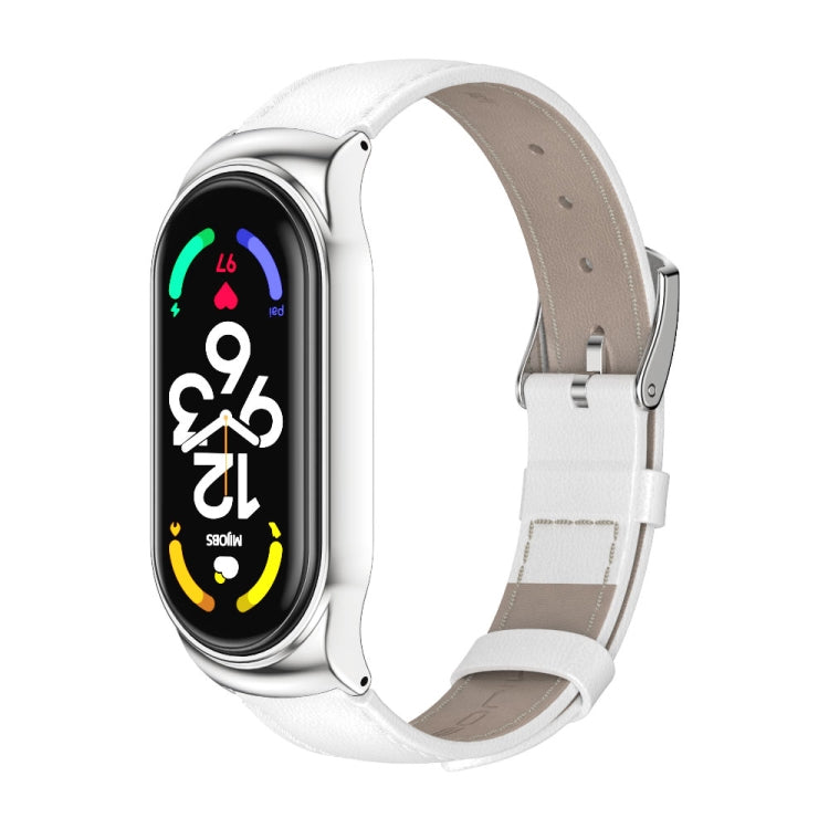 MIJOBS CS Custodia in metallo Cinturino per orologio in pelle bovina con strato superiore in vera pelle, For Xiaomi Mi Band 7 / 7 NFC