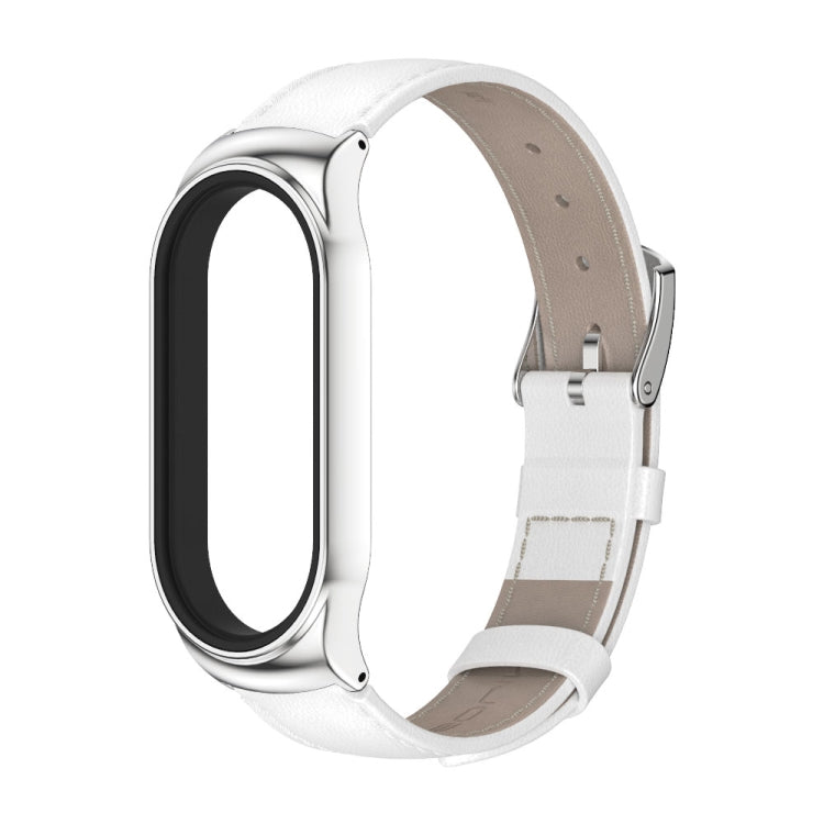 MIJOBS CS Custodia in metallo Cinturino per orologio in pelle bovina con strato superiore in vera pelle, For Xiaomi Mi Band 7 / 7 NFC