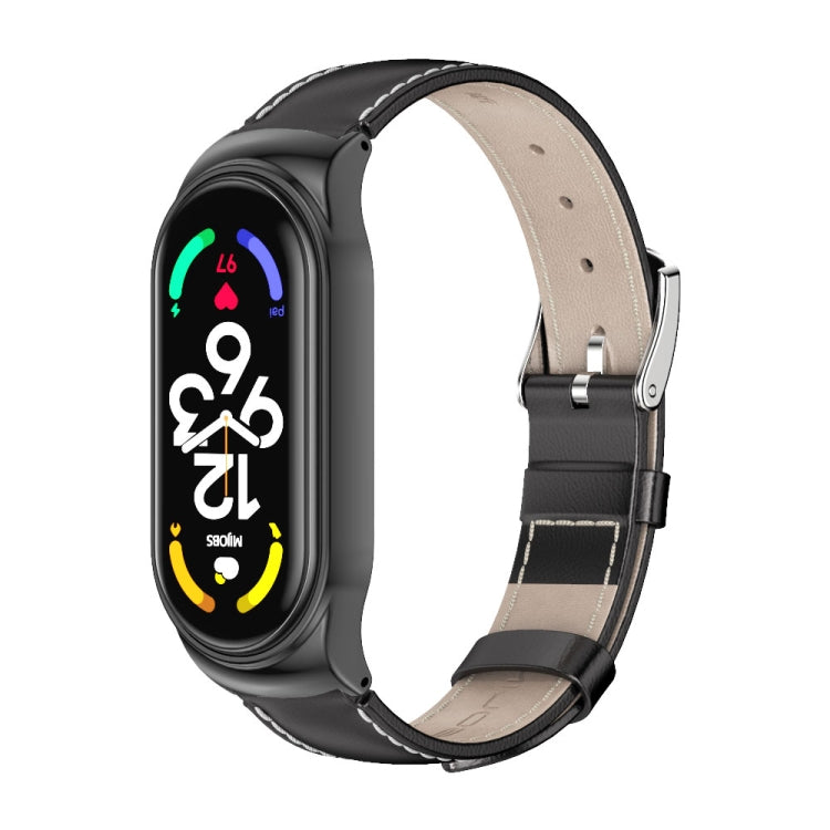 MIJOBS CS Custodia in metallo Cinturino per orologio in pelle bovina con strato superiore in vera pelle, For Xiaomi Mi Band 7 / 7 NFC