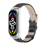 MIJOBS CS Custodia in metallo Cinturino per orologio in pelle bovina con strato superiore in vera pelle, For Xiaomi Mi Band 7 / 7 NFC